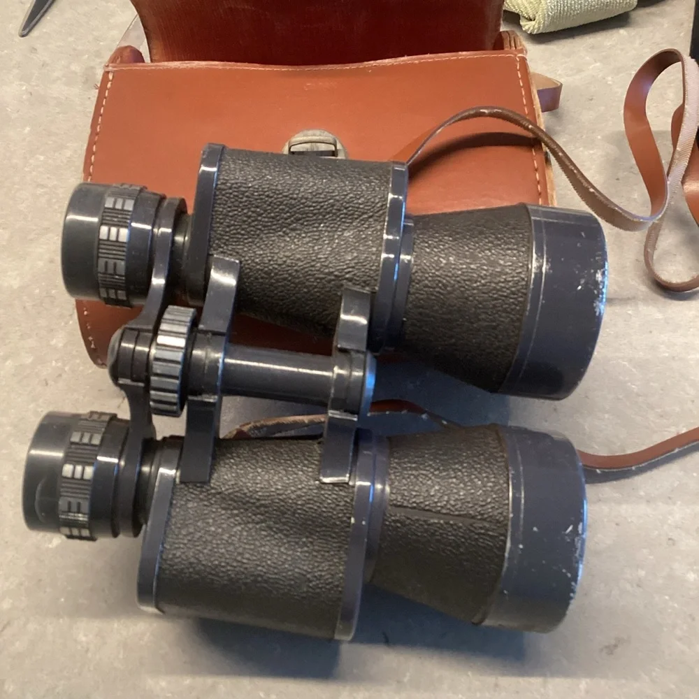 Vintage Black 7x50 Binoculars with Leather Case